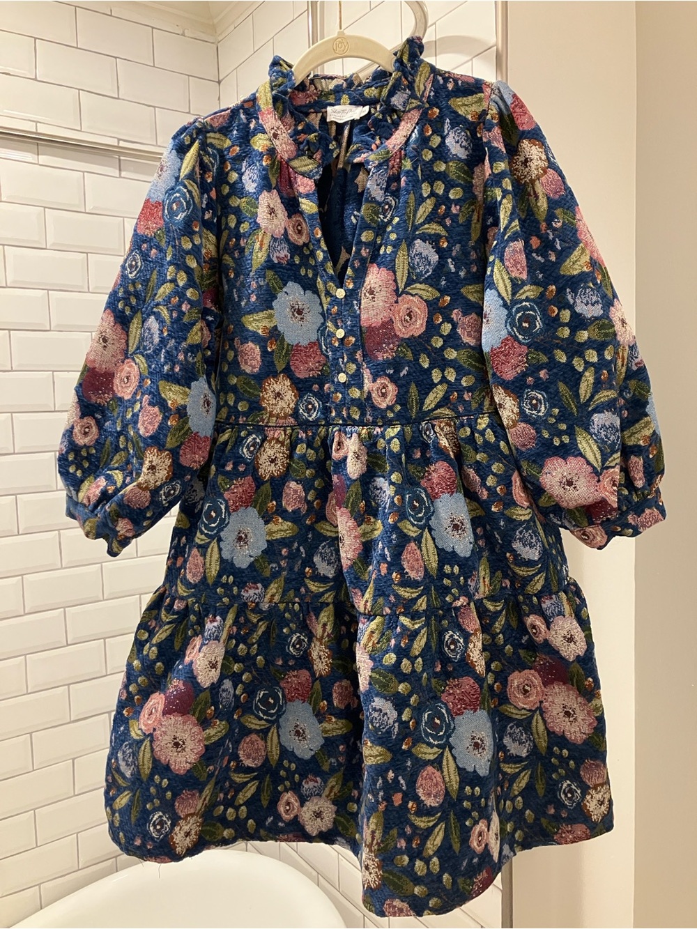 NURSING collection Shop the Mint Brocade Navy Floral Tiered Ruffle- Collar Dress